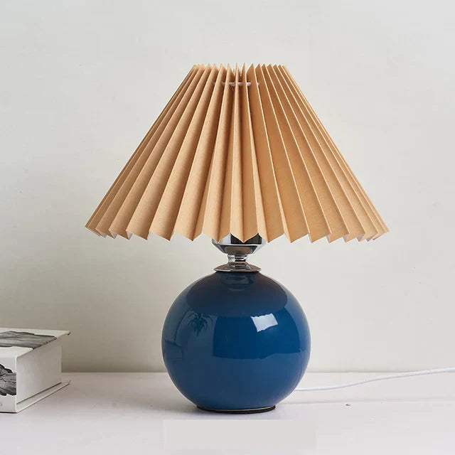 Vintage Pleated Table Lamp with Elegant Base – Soft Warm Lighting for Home Decor