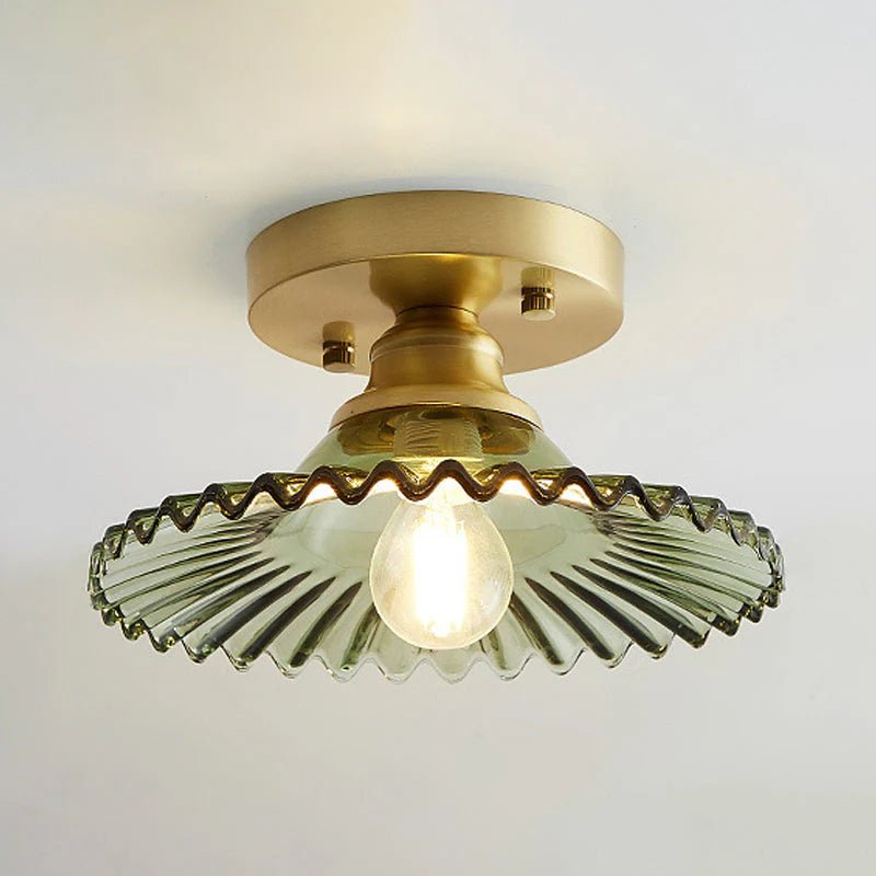 Vintage Ribbed Glass Ceiling Light Fixture – Semi-Flush Design for Dining Room and Modern Interiors