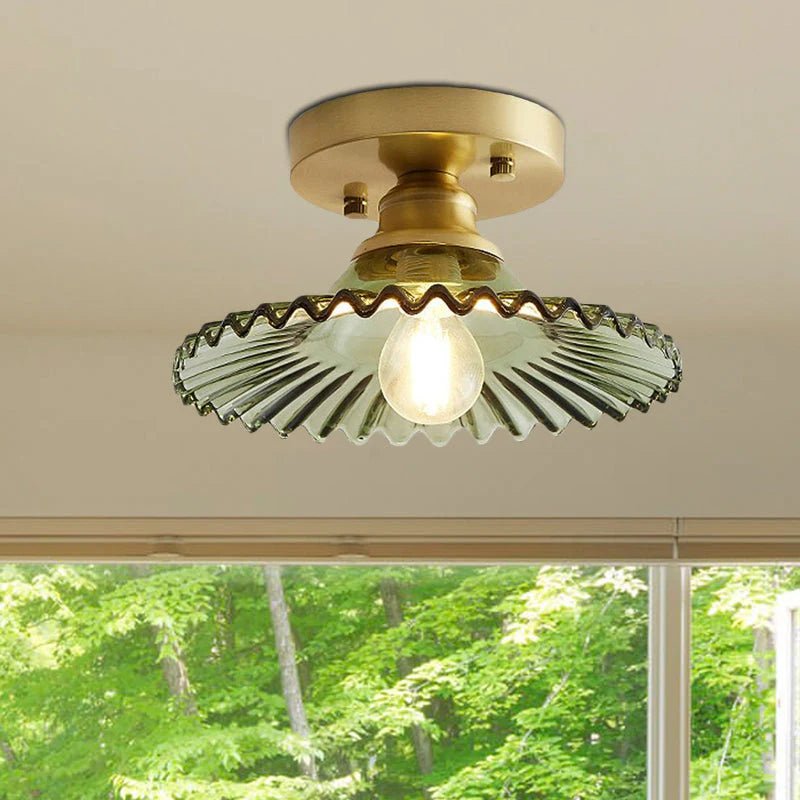 Vintage Ribbed Glass Ceiling Light Fixture – Semi-Flush Design for Dining Room and Modern Interiors