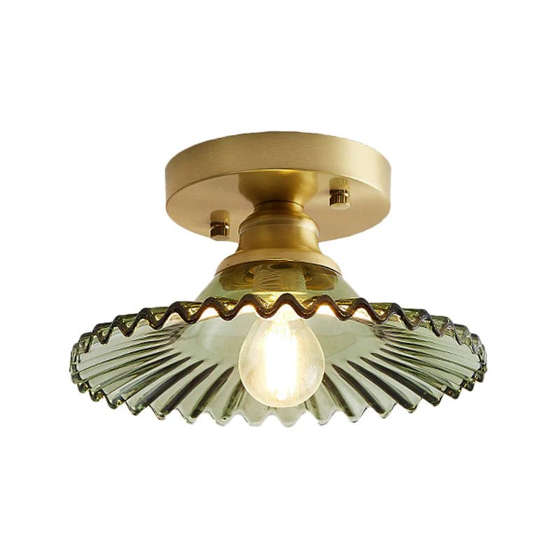 Vintage Ribbed Glass Ceiling Light Fixture – Semi-Flush Design for Dining Room and Modern Interiors