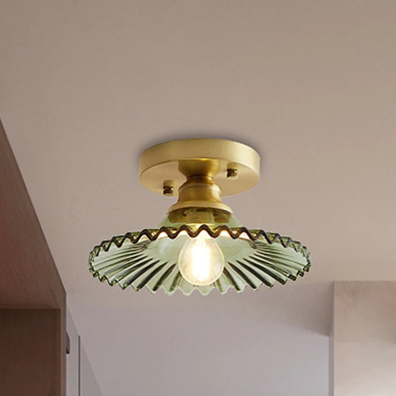 Vintage Ribbed Glass Ceiling Light Fixture – Semi-Flush Design for Dining Room and Modern Interiors