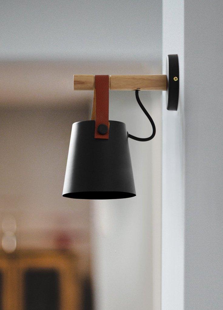 Wooden Nordic Wall Lamp – Minimalist Iron and Wood Sconce for Indoor Lighting – 38 cm Height