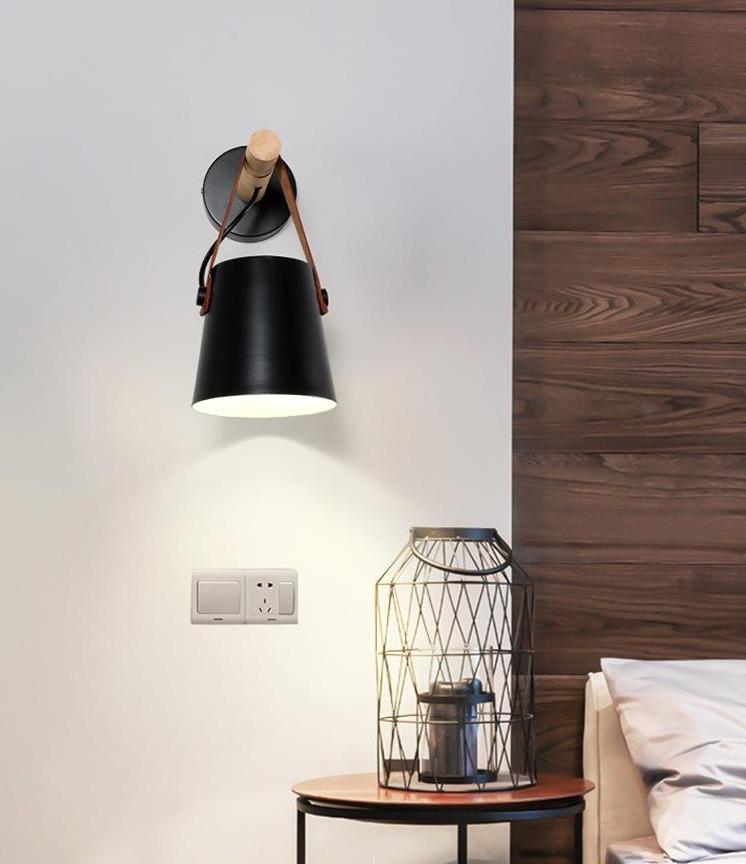 Wooden Nordic Wall Lamp – Minimalist Iron and Wood Sconce for Indoor Lighting – 38 cm Height