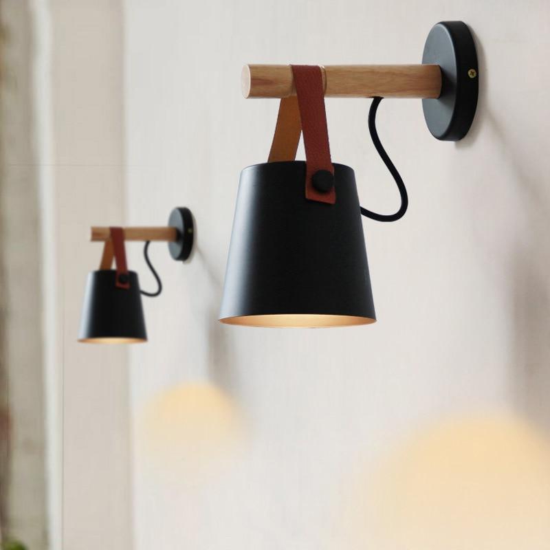 Wooden Nordic Wall Lamp – Minimalist Iron and Wood Sconce for Indoor Lighting – 38 cm Height