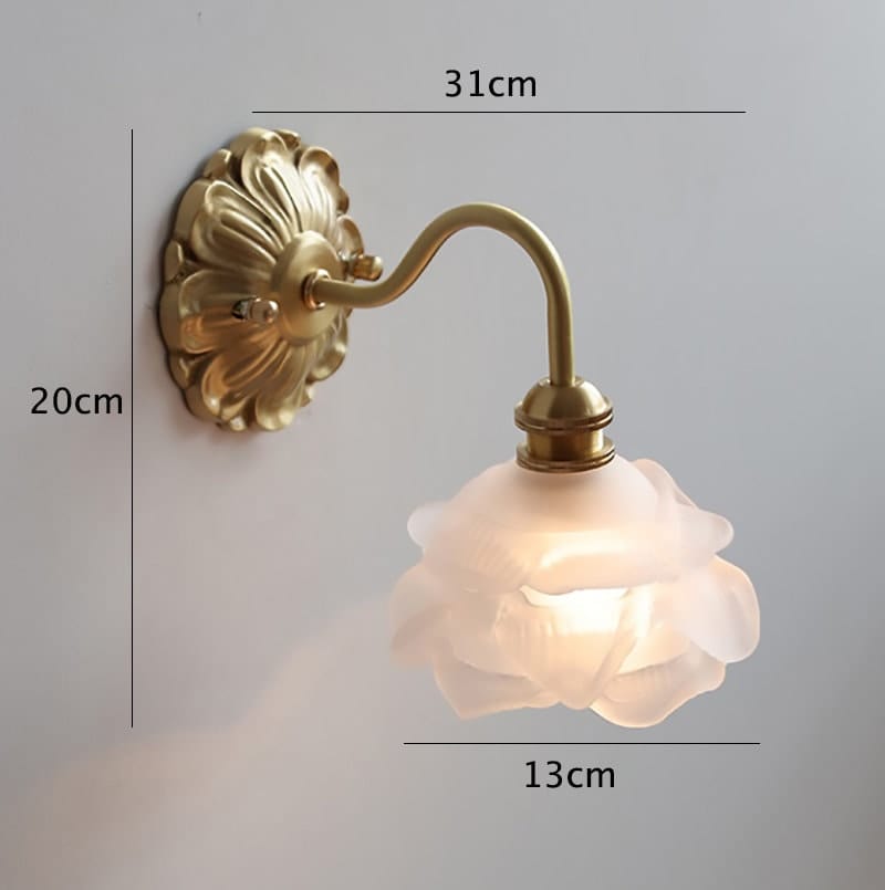 Frosted Layered Glass Flower Wall Light with Brushed Brass Carved Flower Fixture - Bulb Included